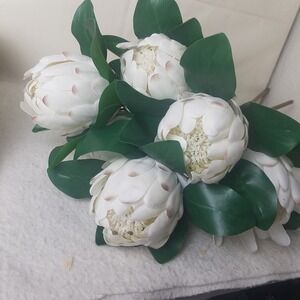 King Protea Stem White Faux Flower Mains 26.5 Inch Artificial Floral Arrangement